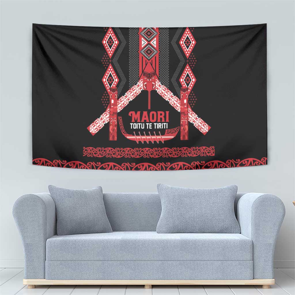Toitu Te Tiriti Waitangi Tapestry Black Wharenui House - Aussie Hoodie