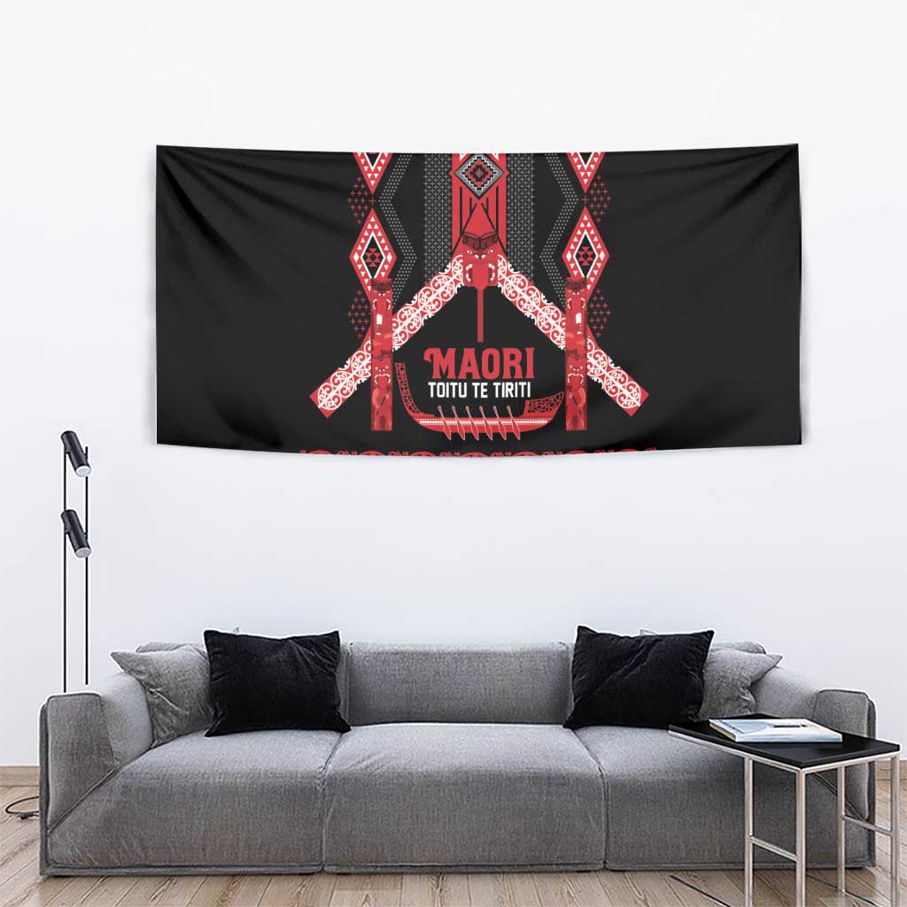 Toitu Te Tiriti Waitangi Tapestry Black Wharenui House - Aussie Hoodie
