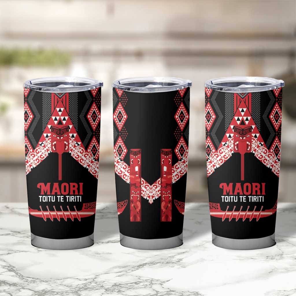 Toitu Te Tiriti Waitangi Tumbler Cup Black Wharenui House - Aussie Hoodie