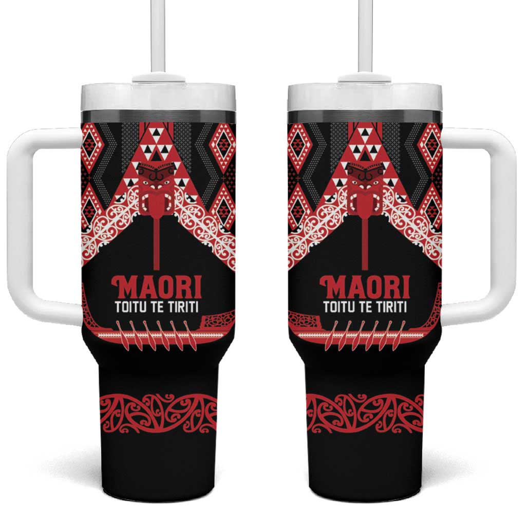 Toitu Te Tiriti Waitangi Tumbler With Handle Black Wharenui House - Aussie Hoodie