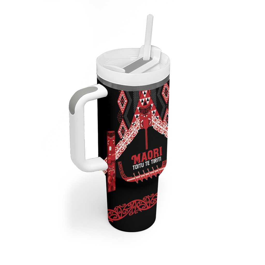 Toitu Te Tiriti Waitangi Tumbler With Handle Black Wharenui House - Aussie Hoodie