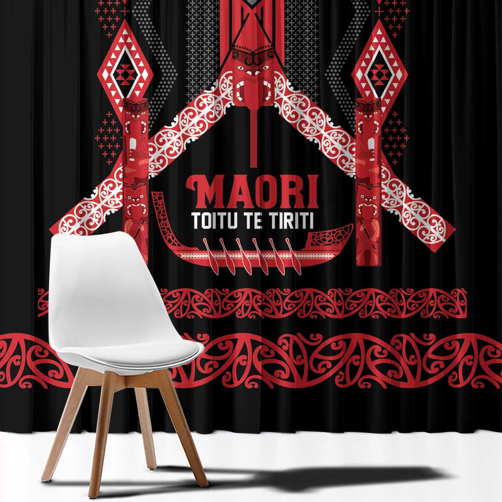 Toitu Te Tiriti Waitangi Window Curtain Black Wharenui House - Aussie Hoodie