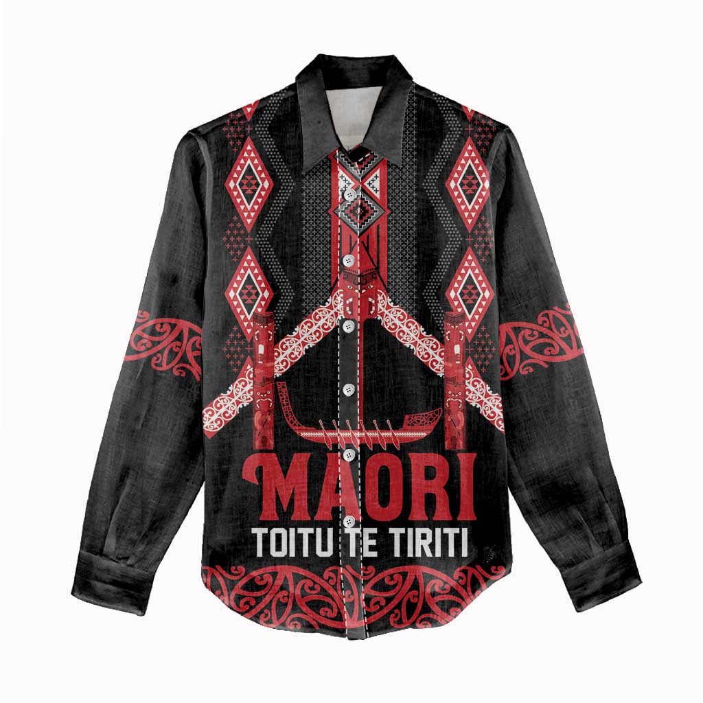Toitu Te Tiriti Waitangi Women Casual Shirt Black Wharenui House - Aussie Hoodie
