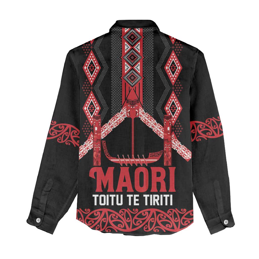 Toitu Te Tiriti Waitangi Women Casual Shirt Black Wharenui House - Aussie Hoodie