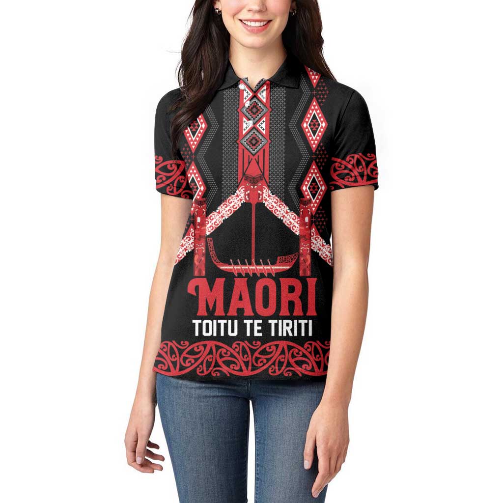 Toitu Te Tiriti Waitangi Women Polo Shirt Black Wharenui House - Aussie Hoodie