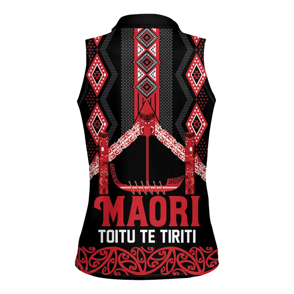 Toitu Te Tiriti Waitangi Women Sleeveless Polo Shirt Black Wharenui House - Aussie Hoodie