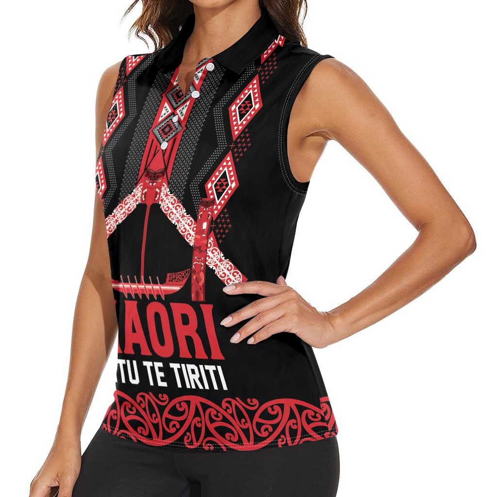 Toitu Te Tiriti Waitangi Women Sleeveless Polo Shirt Black Wharenui House - Aussie Hoodie