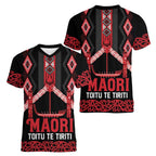 Toitu Te Tiriti Waitangi Women V-Neck T-Shirt Black Wharenui House - Aussie Hoodie
