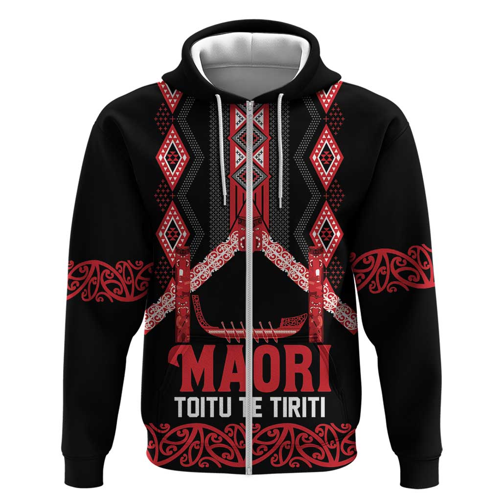Toitu Te Tiriti Waitangi Zip Hoodie Black Wharenui House - Aussie Hoodie