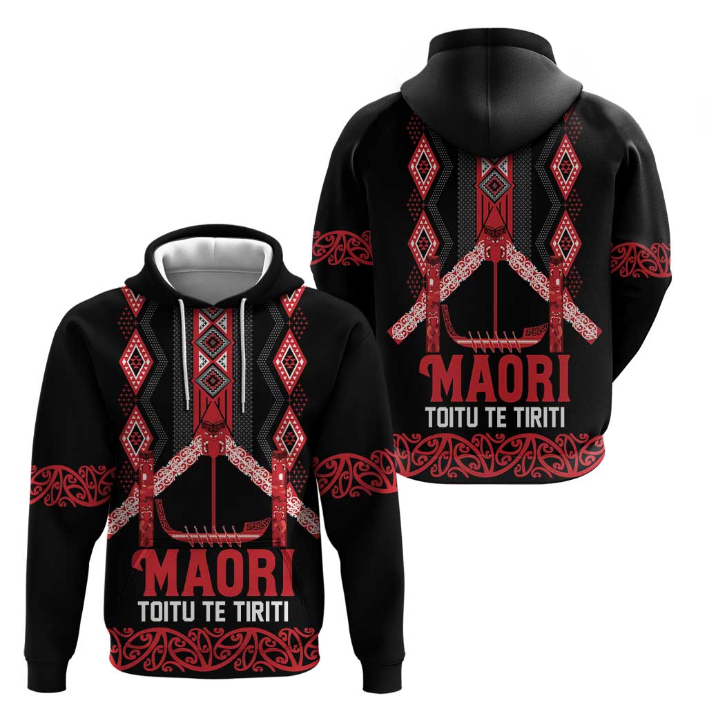 Toitu Te Tiriti Waitangi Zip Hoodie Black Wharenui House - Aussie Hoodie