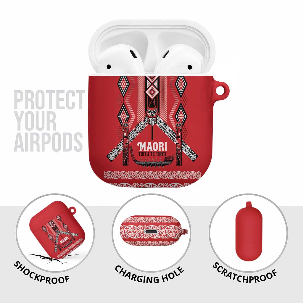 Toitu Te Tiriti Waitangi AirPods Case Red Wharenui House - Aussie Hoodie