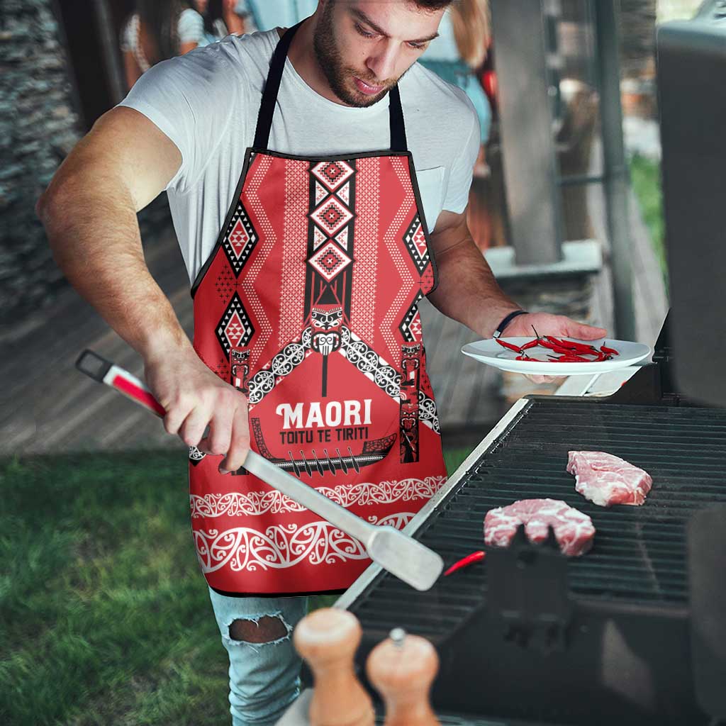 Toitu Te Tiriti Waitangi Apron Red Wharenui House - Aussie Hoodie