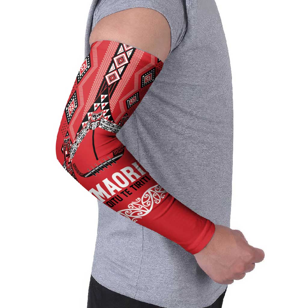 Toitu Te Tiriti Waitangi Arm Sleeves Red Wharenui House - Aussie Hoodie