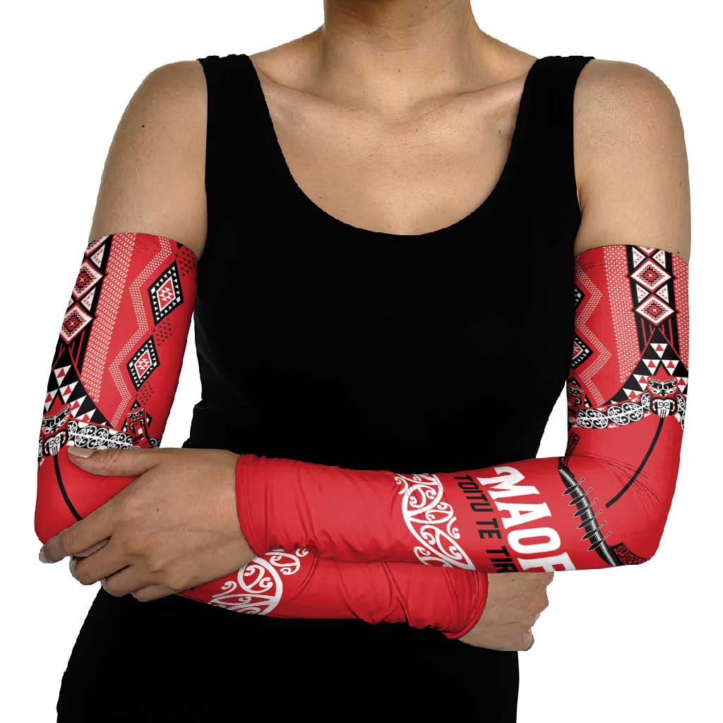 Toitu Te Tiriti Waitangi Arm Sleeves Red Wharenui House - Aussie Hoodie