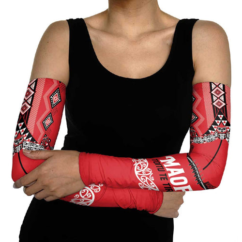 Toitu Te Tiriti Waitangi Arm Sleeves Red Wharenui House - Aussie Hoodie