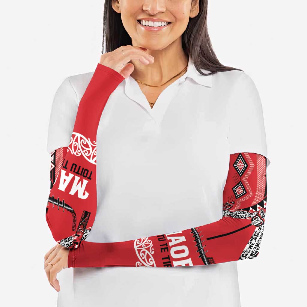 Toitu Te Tiriti Waitangi Arm Sleeves Red Wharenui House - Aussie Hoodie