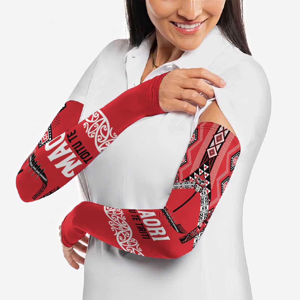 Toitu Te Tiriti Waitangi Arm Sleeves Red Wharenui House - Aussie Hoodie