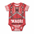 Toitu Te Tiriti Waitangi Baby Onesie Red Wharenui House