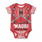 Toitu Te Tiriti Waitangi Baby Onesie Red Wharenui House