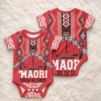 Toitu Te Tiriti Waitangi Baby Onesie Red Wharenui House