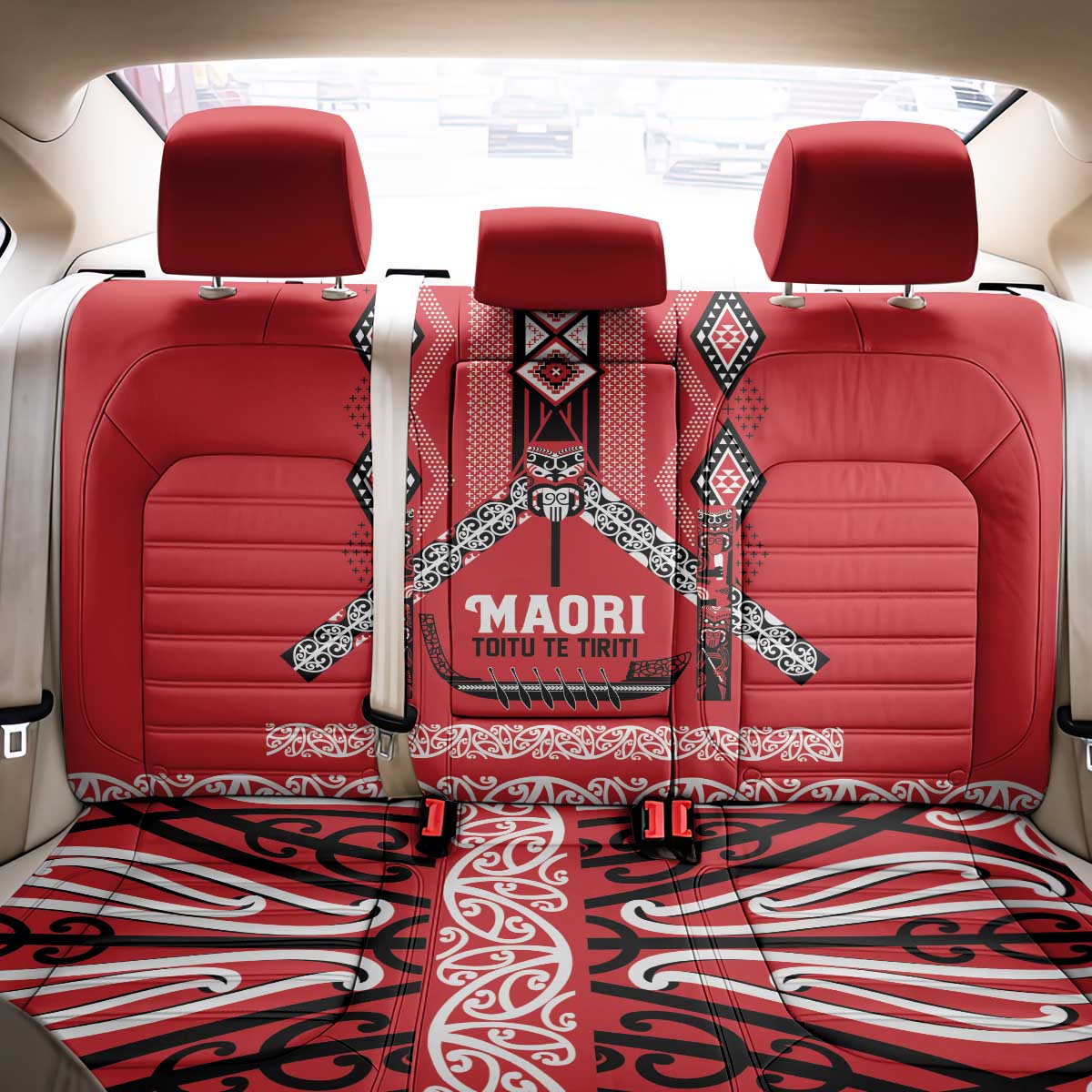 Toitu Te Tiriti Waitangi Back Car Seat Cover Red Wharenui House - Aussie Hoodie