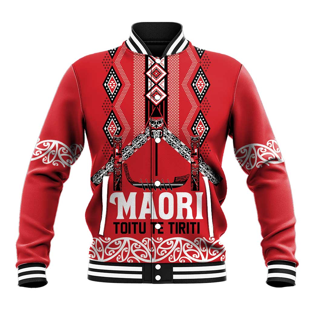 Toitu Te Tiriti Waitangi Baseball Jacket Red Wharenui House - Aussie Hoodie