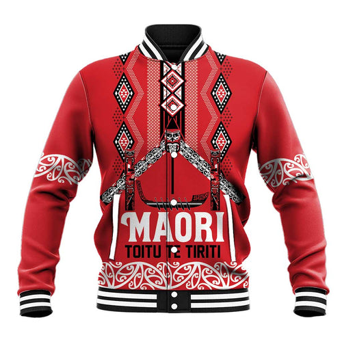 Toitu Te Tiriti Waitangi Baseball Jacket Red Wharenui House - Aussie Hoodie