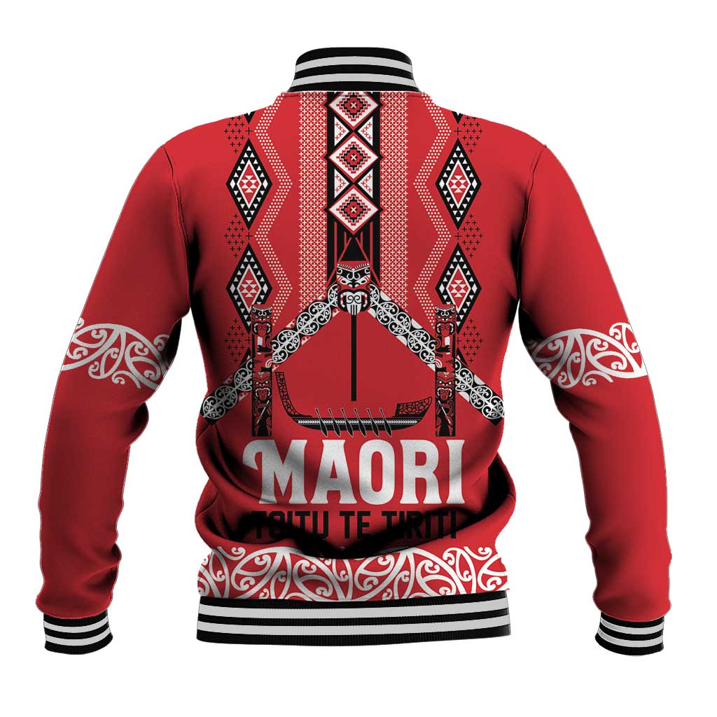 Toitu Te Tiriti Waitangi Baseball Jacket Red Wharenui House - Aussie Hoodie
