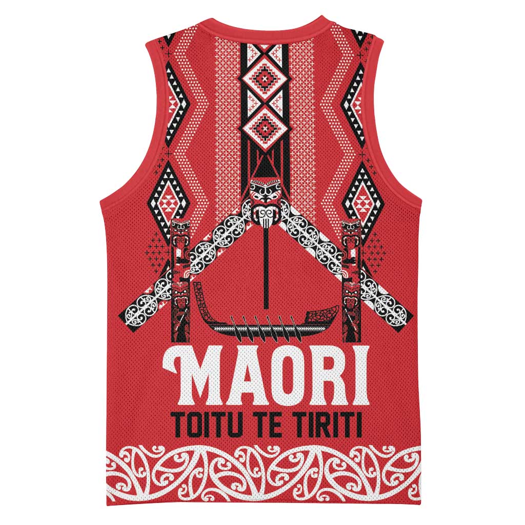 Toitu Te Tiriti Waitangi Basketball Jersey Red Wharenui House - Aussie Hoodie