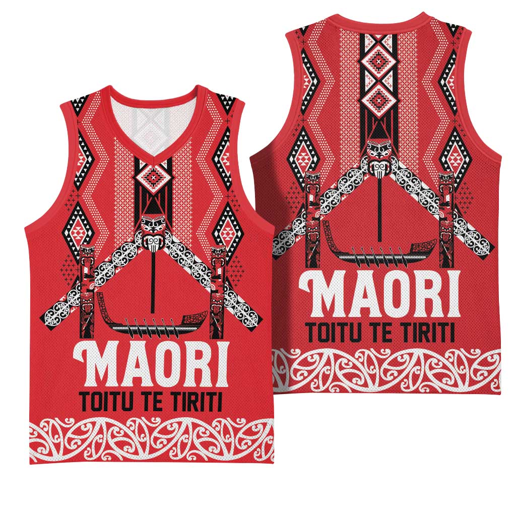 Toitu Te Tiriti Waitangi Basketball Jersey Red Wharenui House - Aussie Hoodie