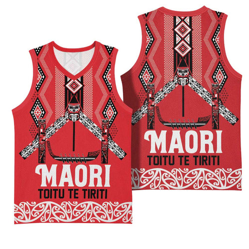 Toitu Te Tiriti Waitangi Basketball Jersey Red Wharenui House - Aussie Hoodie