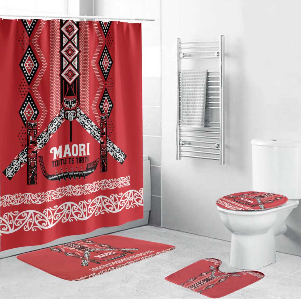 Toitu Te Tiriti Waitangi Bathroom Set Red Wharenui House - Aussie Hoodie