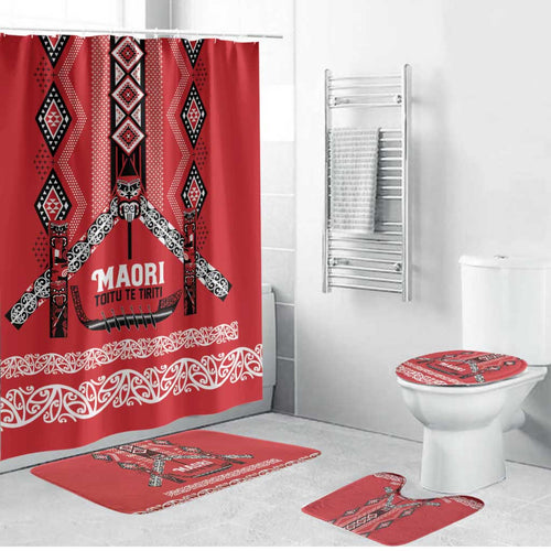 Toitu Te Tiriti Waitangi Bathroom Set Red Wharenui House - Aussie Hoodie