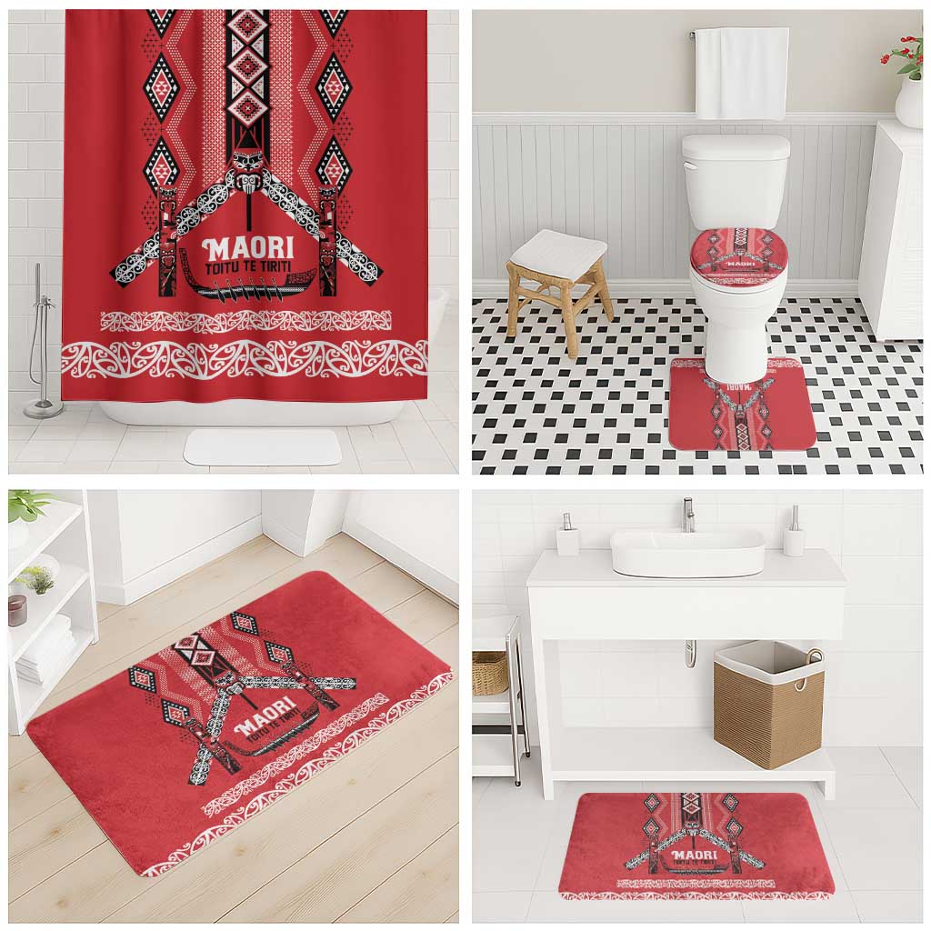Toitu Te Tiriti Waitangi Bathroom Set Red Wharenui House - Aussie Hoodie