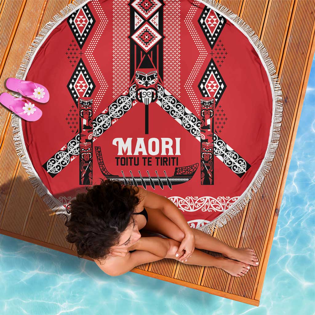 Toitu Te Tiriti Waitangi Beach Blanket Red Wharenui House - Aussie Hoodie