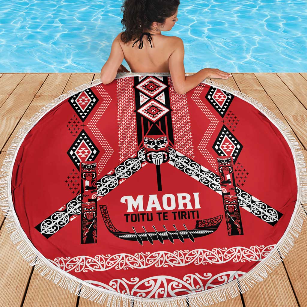 Toitu Te Tiriti Waitangi Beach Blanket Red Wharenui House - Aussie Hoodie