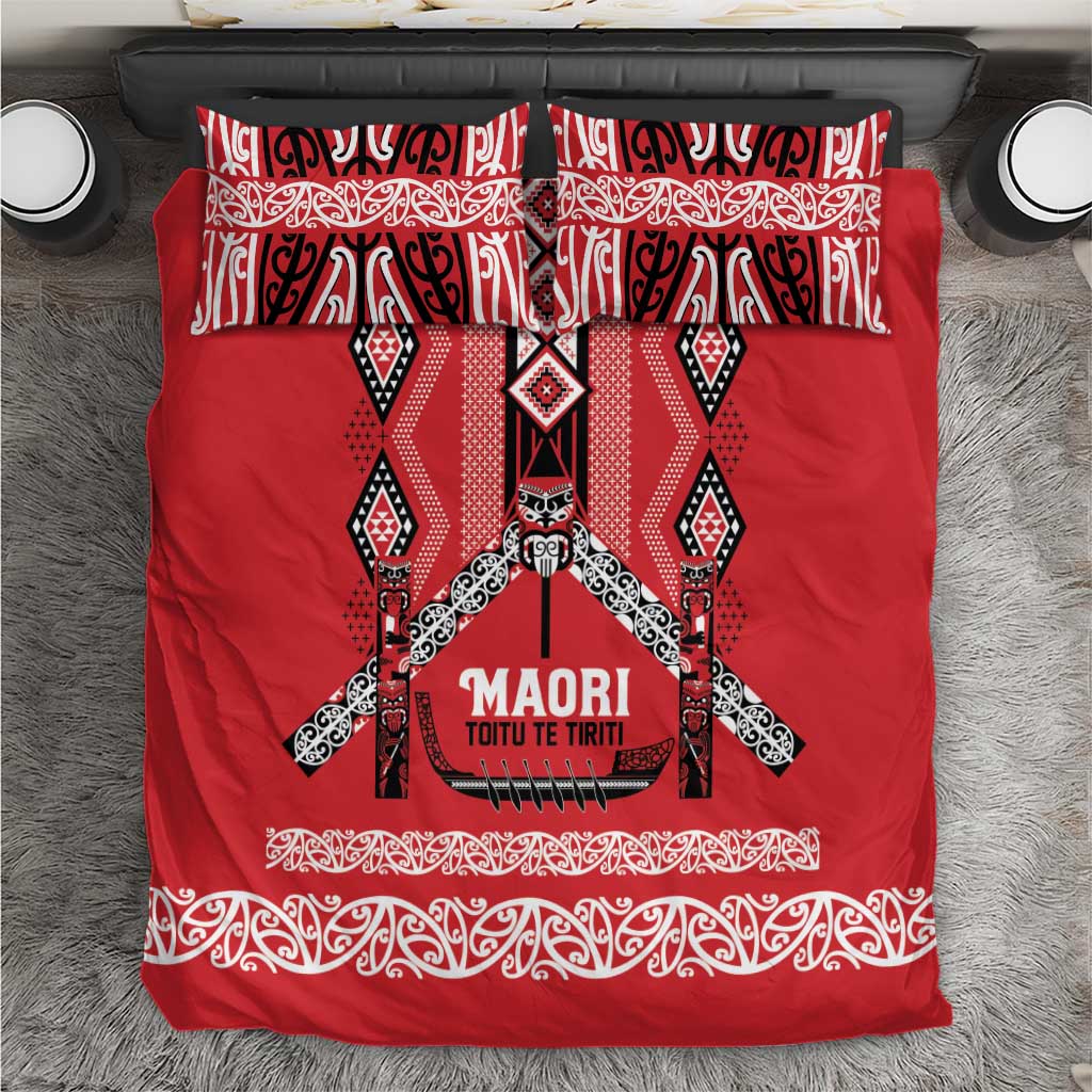 Toitu Te Tiriti Waitangi Bedding Set Red Wharenui House - Aussie Hoodie