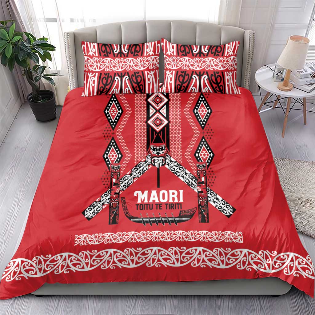 Toitu Te Tiriti Waitangi Bedding Set Red Wharenui House - Aussie Hoodie