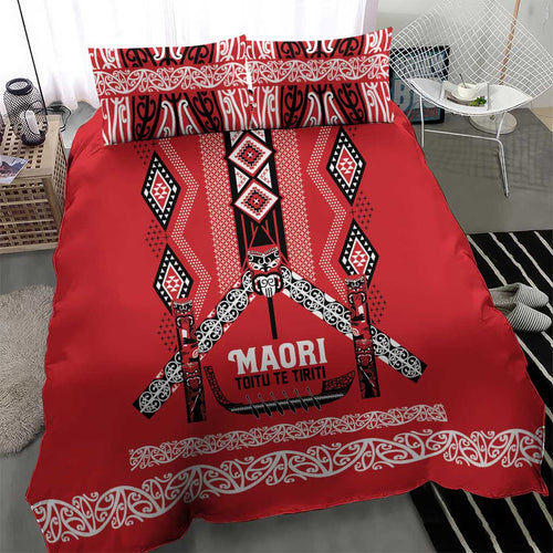 Toitu Te Tiriti Waitangi Bedding Set Red Wharenui House - Aussie Hoodie