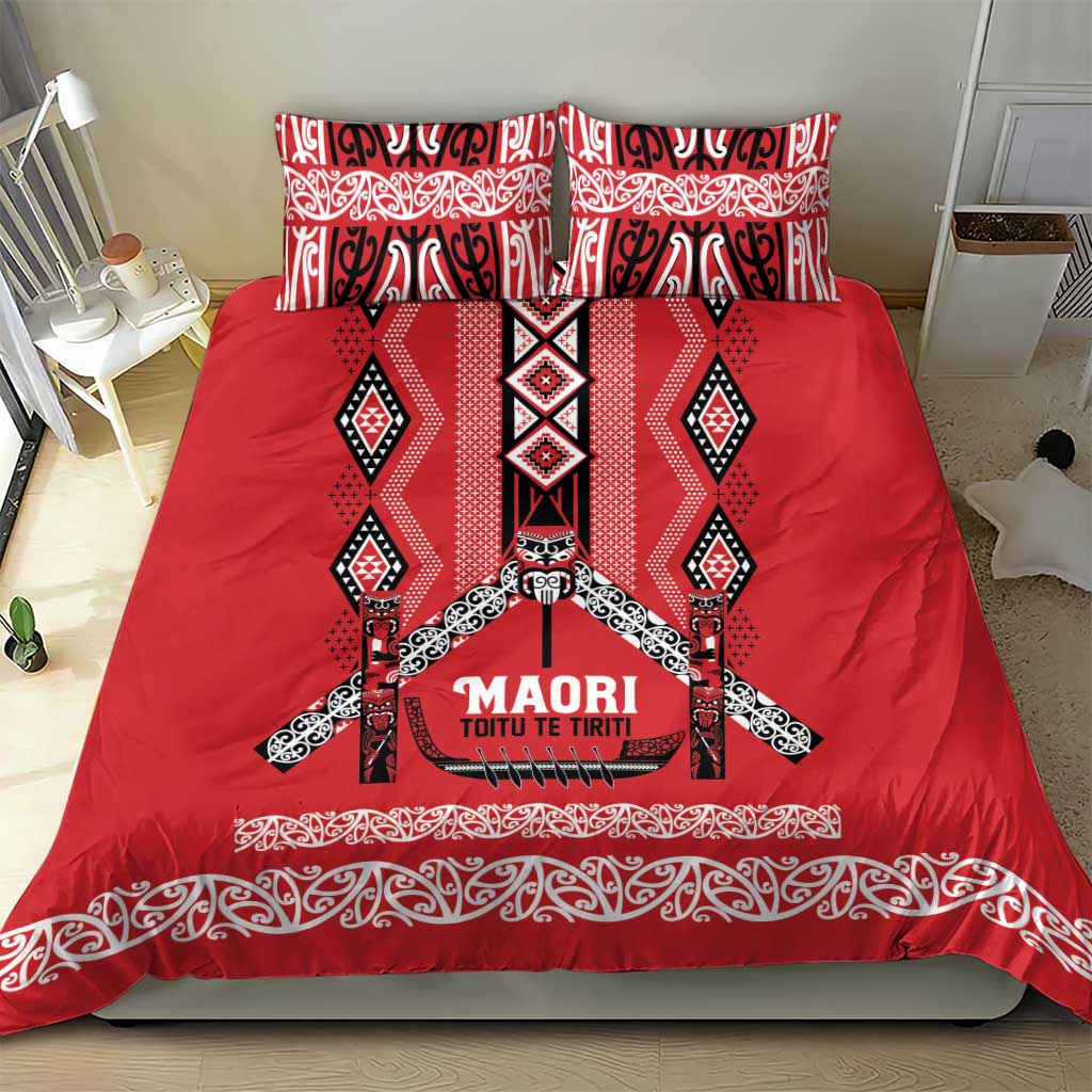 Toitu Te Tiriti Waitangi Bedding Set Red Wharenui House - Aussie Hoodie