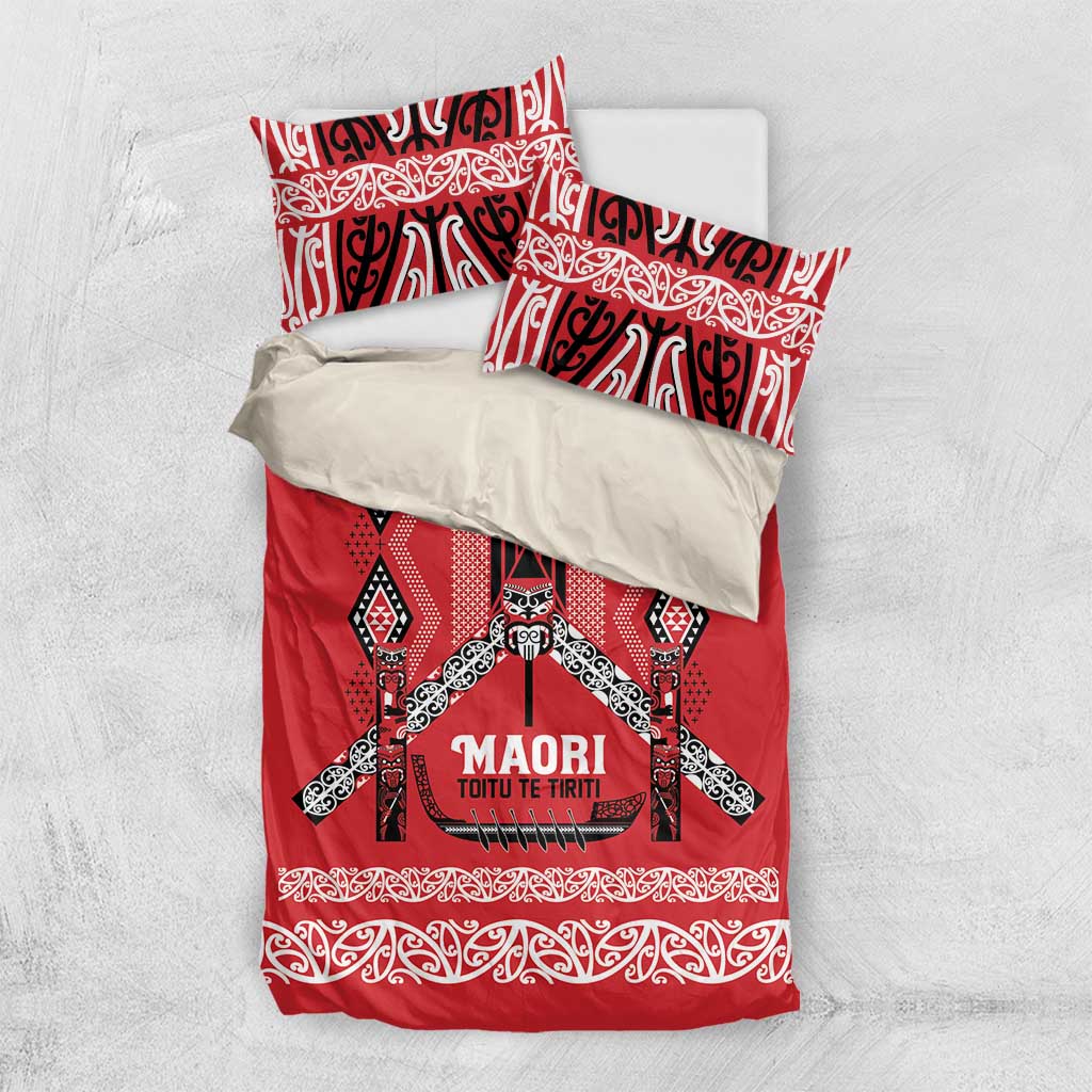Toitu Te Tiriti Waitangi Bedding Set Red Wharenui House - Aussie Hoodie