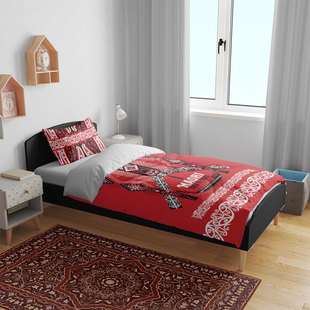 Toitu Te Tiriti Waitangi Bedding Set Red Wharenui House - Aussie Hoodie