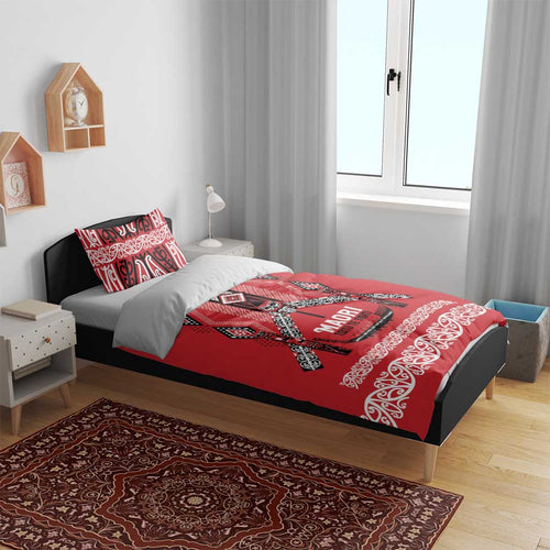 Toitu Te Tiriti Waitangi Bedding Set Red Wharenui House - Aussie Hoodie