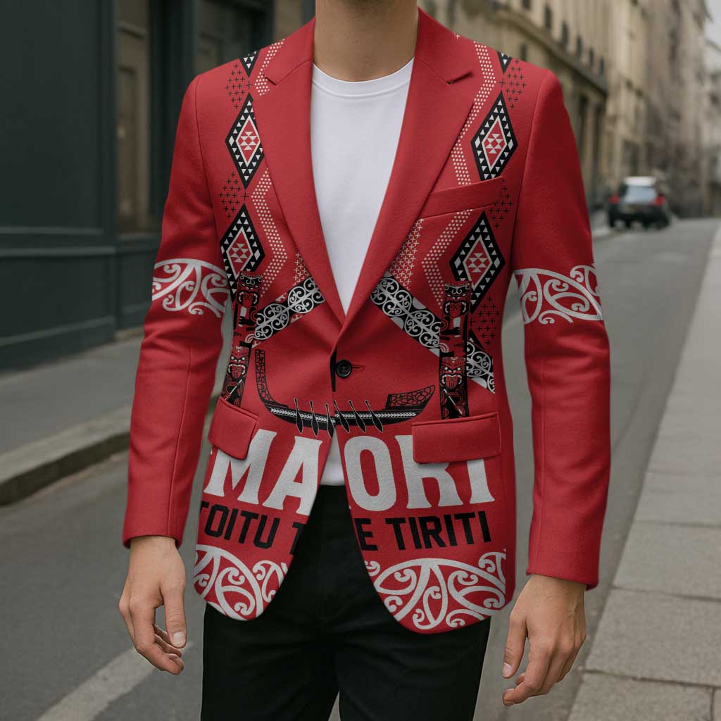 Toitu Te Tiriti Waitangi Blazer Red Wharenui House - Aussie Hoodie