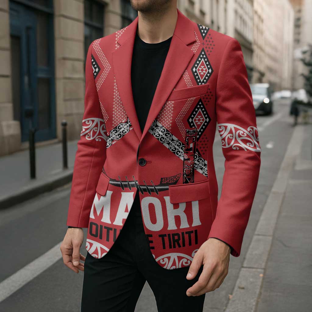 Toitu Te Tiriti Waitangi Blazer Red Wharenui House - Aussie Hoodie