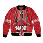 Toitu Te Tiriti Waitangi Bomber Jacket Red Wharenui House - Aussie Hoodie