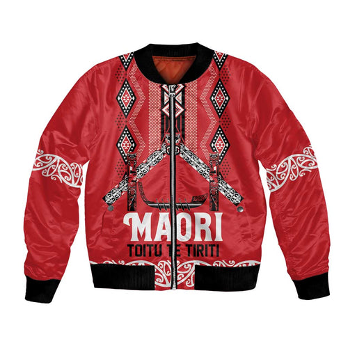 Toitu Te Tiriti Waitangi Bomber Jacket Red Wharenui House - Aussie Hoodie