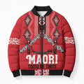 Toitu Te Tiriti Waitangi Bomber Puffer Jacket Red Wharenui House - Aussie Hoodie