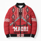 Toitu Te Tiriti Waitangi Bomber Puffer Jacket Red Wharenui House - Aussie Hoodie