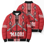 Toitu Te Tiriti Waitangi Bomber Puffer Jacket Red Wharenui House - Aussie Hoodie